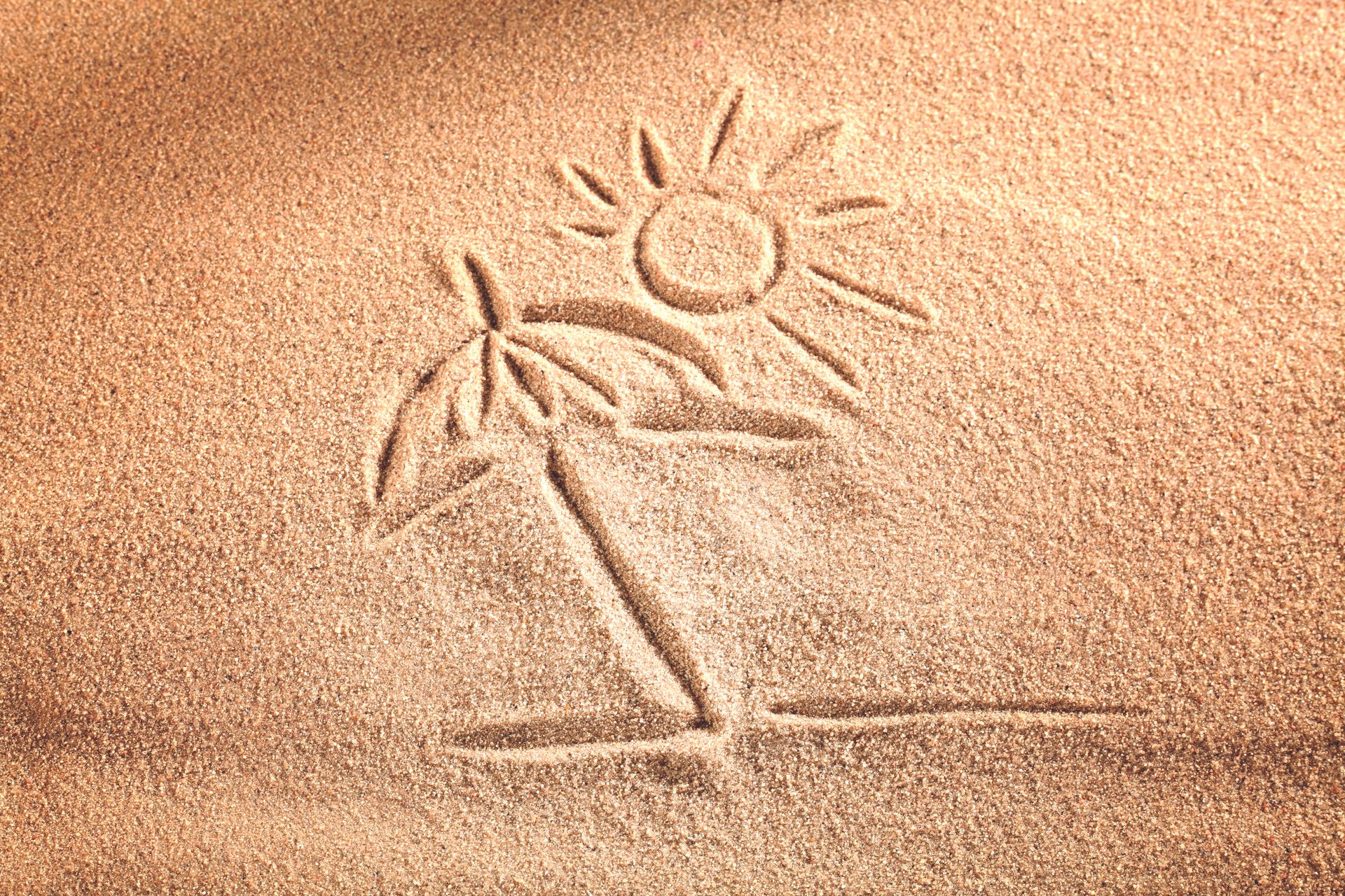 plage - dessin parasol et soleil sur le sable